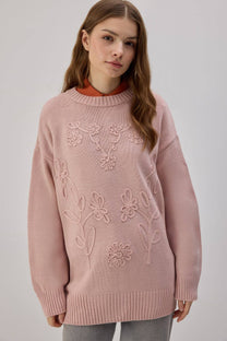 Tunica in maglia con ricamo floreale