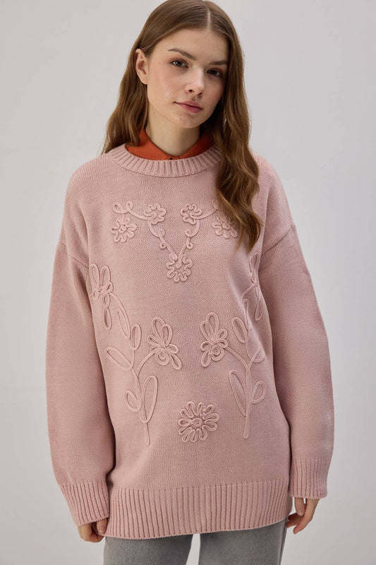 Tunica in maglia con ricamo floreale