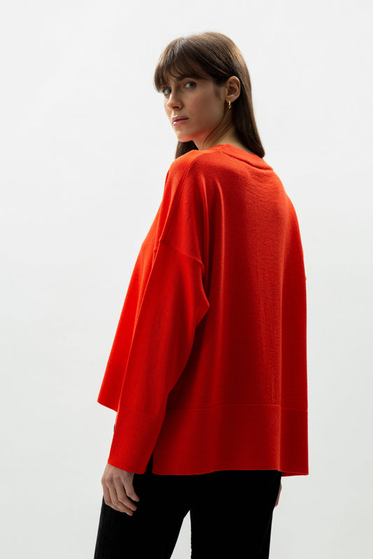 Pullover oversize girocollo in lana merino extra fine