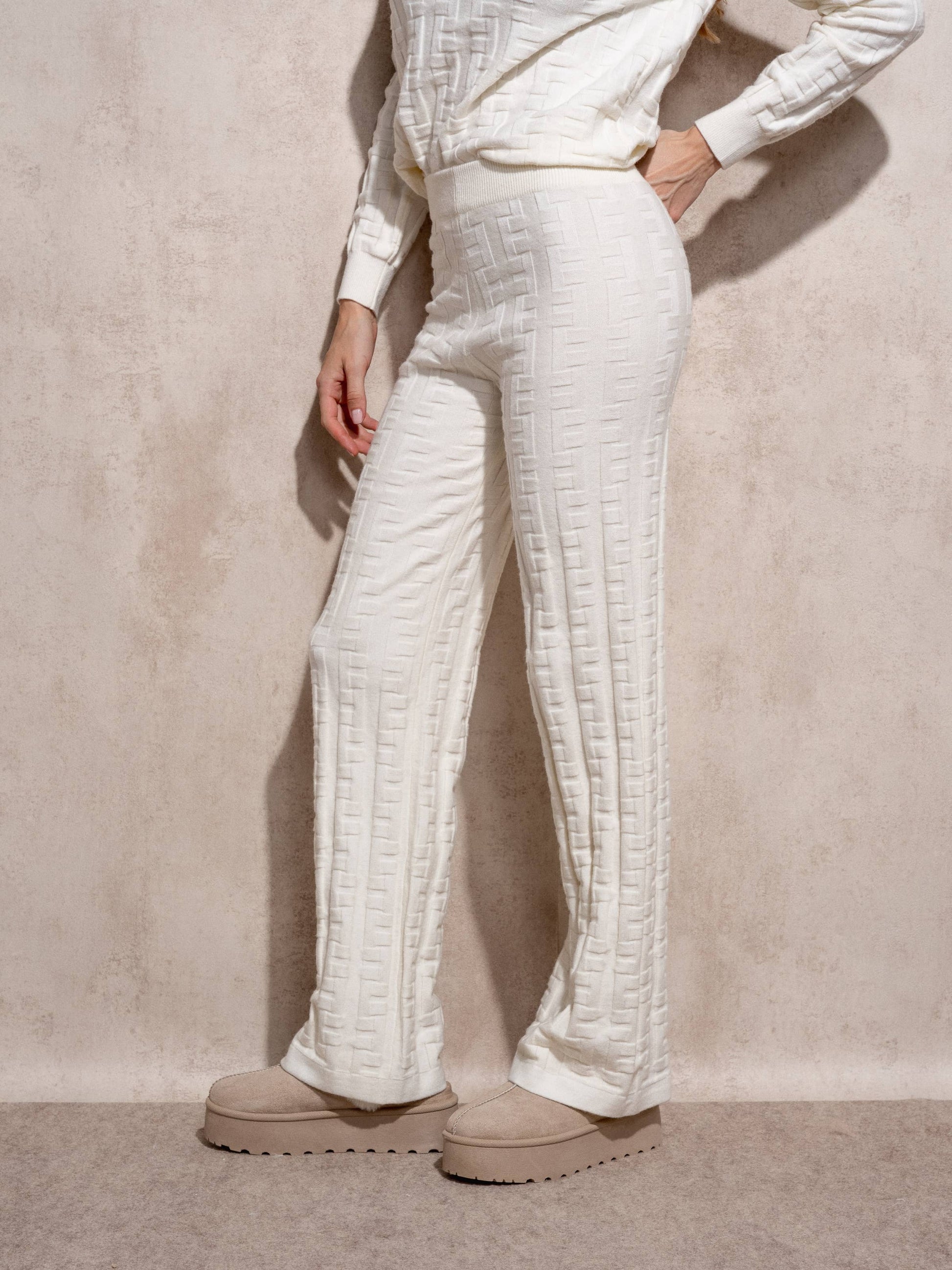 Pantaloni in maglia jacquard a vita alta