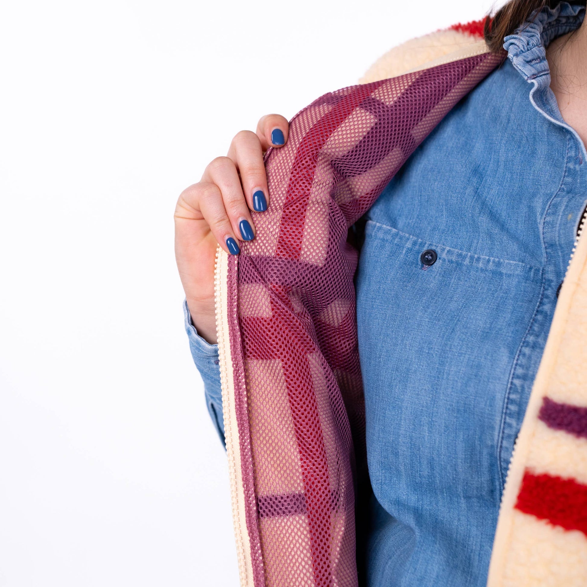 Gilet donna sherpa a quadri con zip