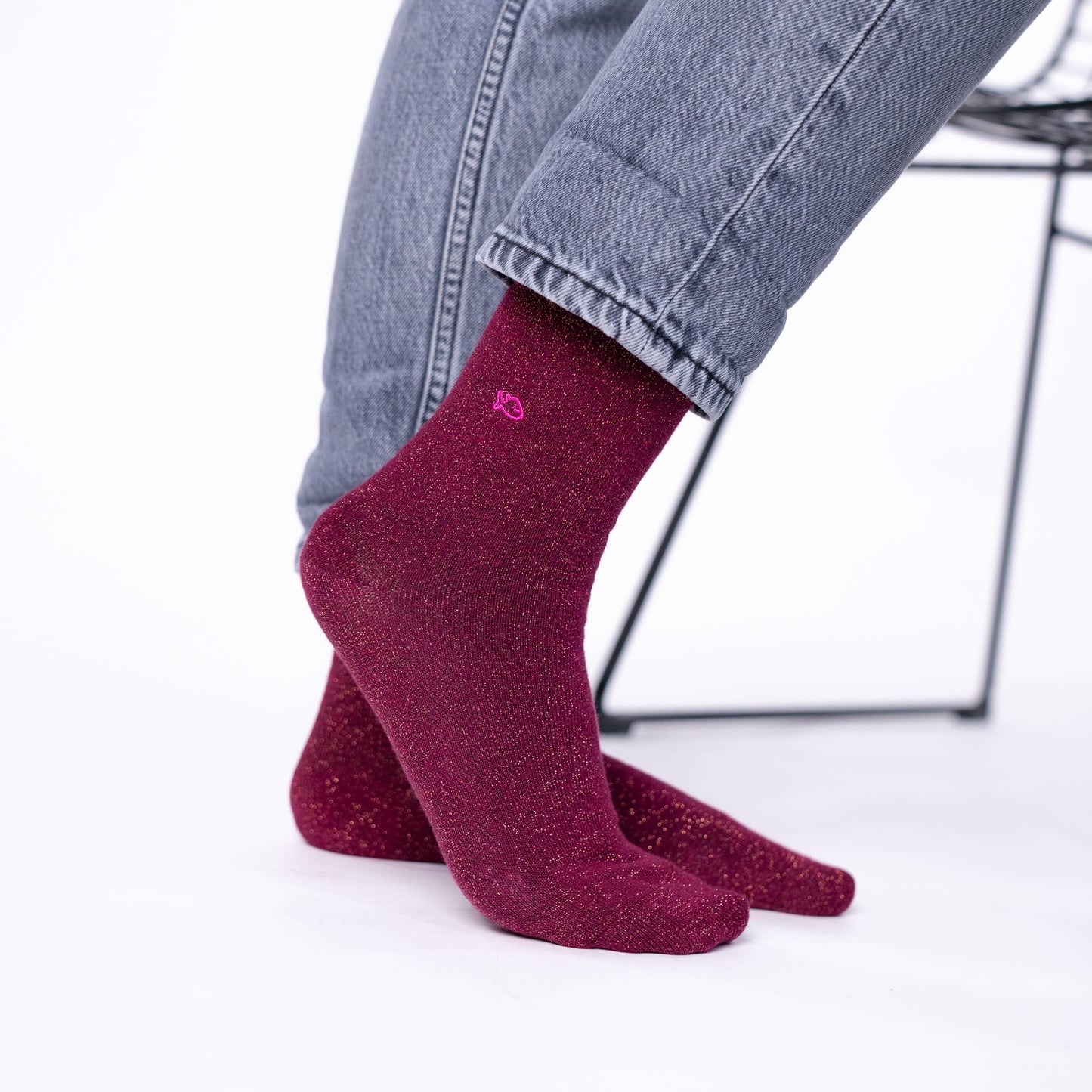 Calzini glitterati bordeaux in cotone pettinato