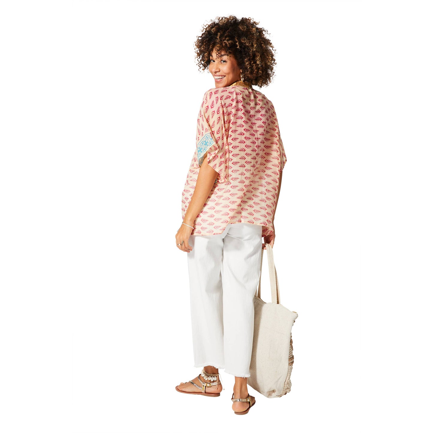 Kimono estivo boho in cotone a maniche corte
