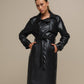 Cappotto trench effetto pelle con cintura