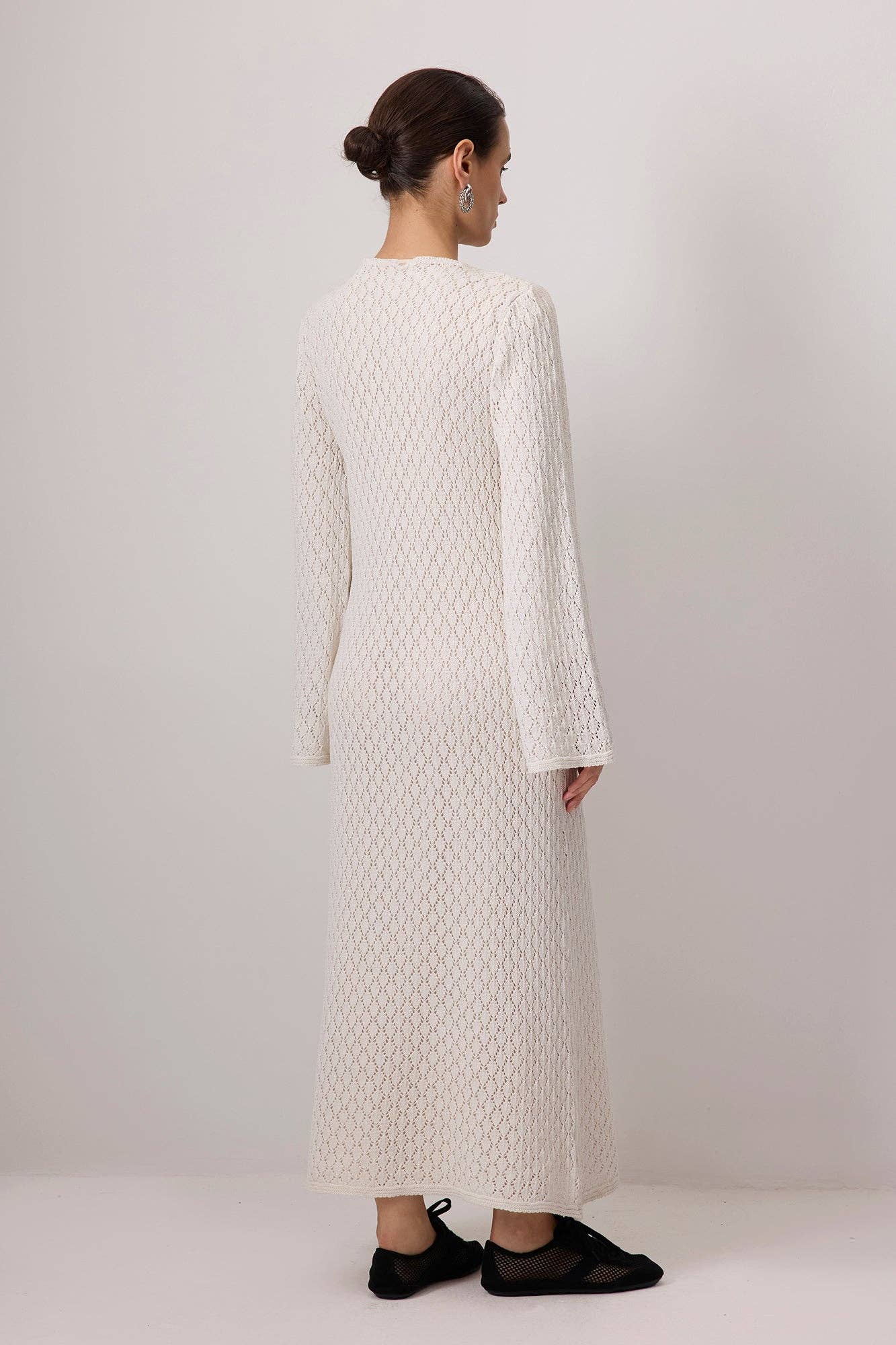 Abito maxi in cotone ricamato avorio