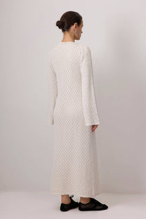 Abito maxi in cotone ricamato avorio