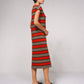 Abito midi in maglia a righe con scollo a V