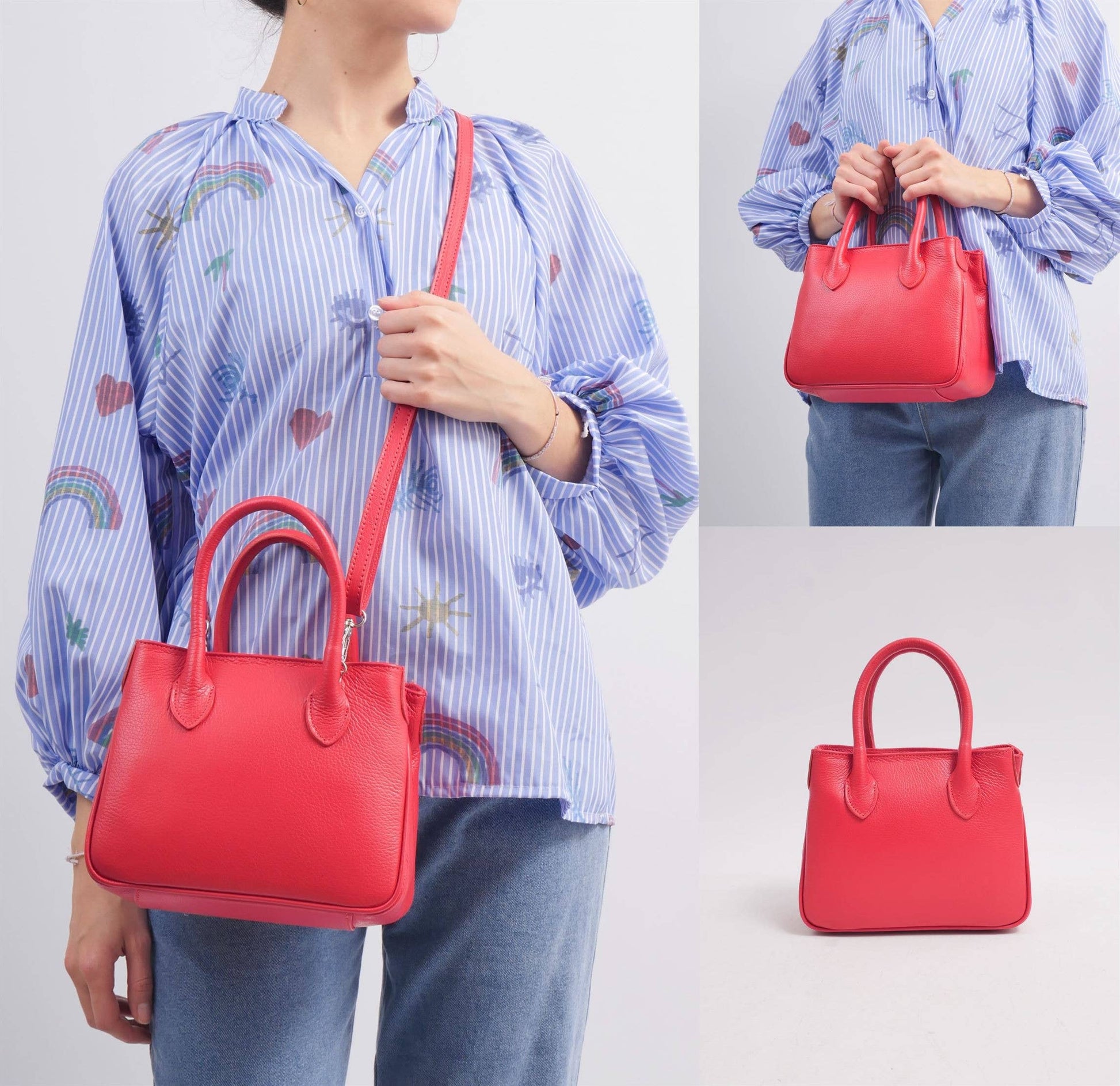 Borsa a mano in pelle con tracolla removibile