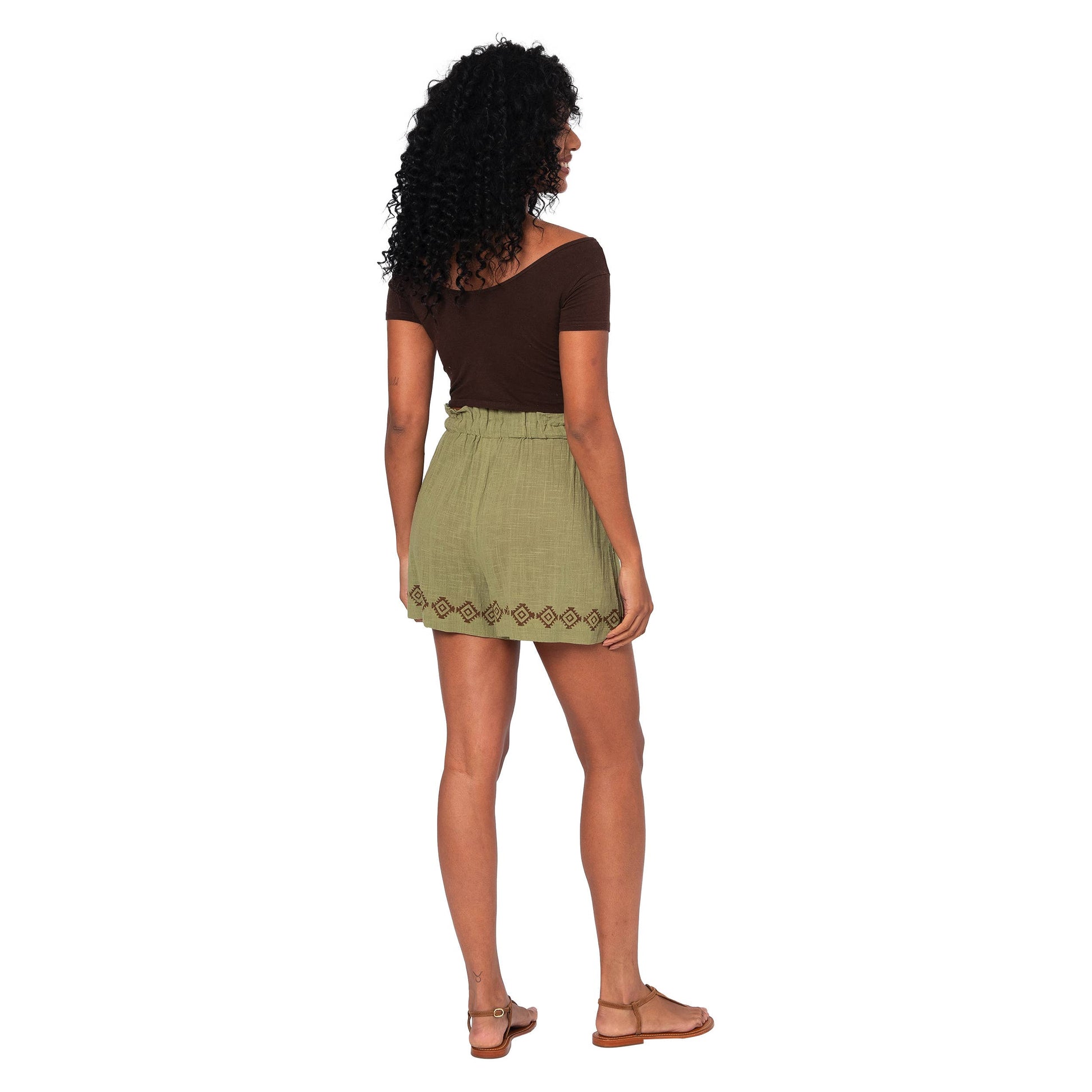 Shorts estivi boho in cotone verde con coulisse