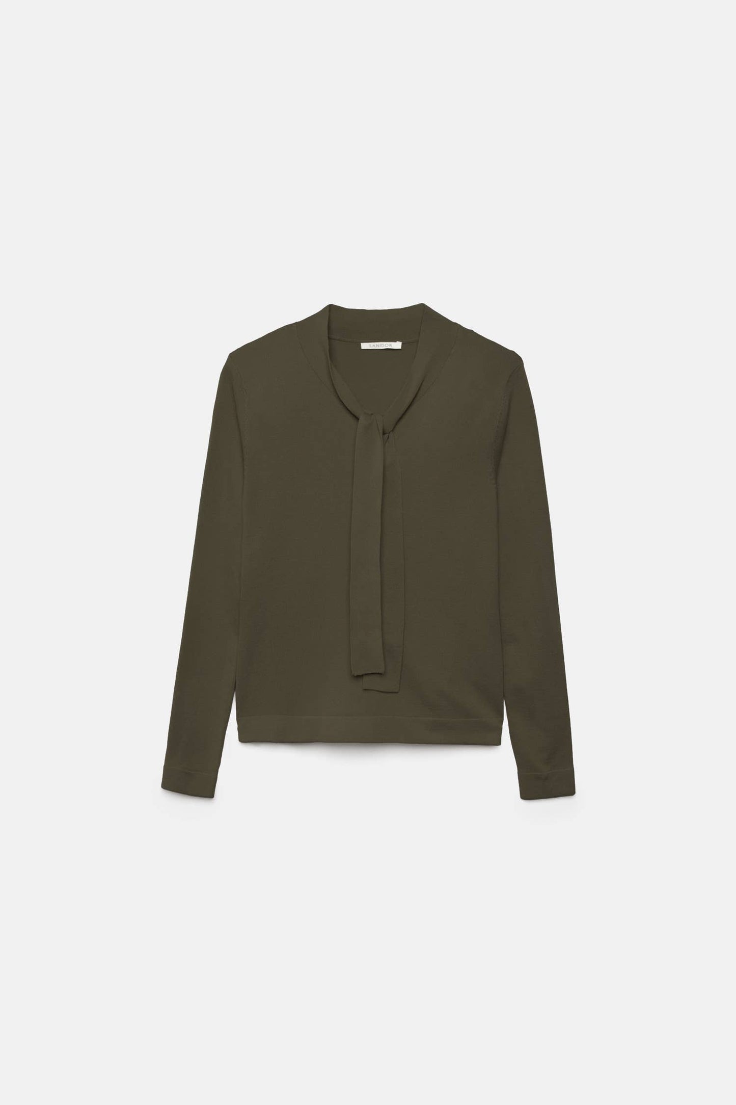 Maglione in maglia rasata con scollo a V e fiocco