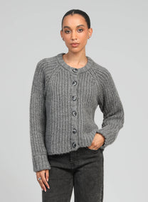 Cardigan in maglia grigia mélange con bottoni