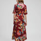 Abito midi in voile di cotone floreale con cintura