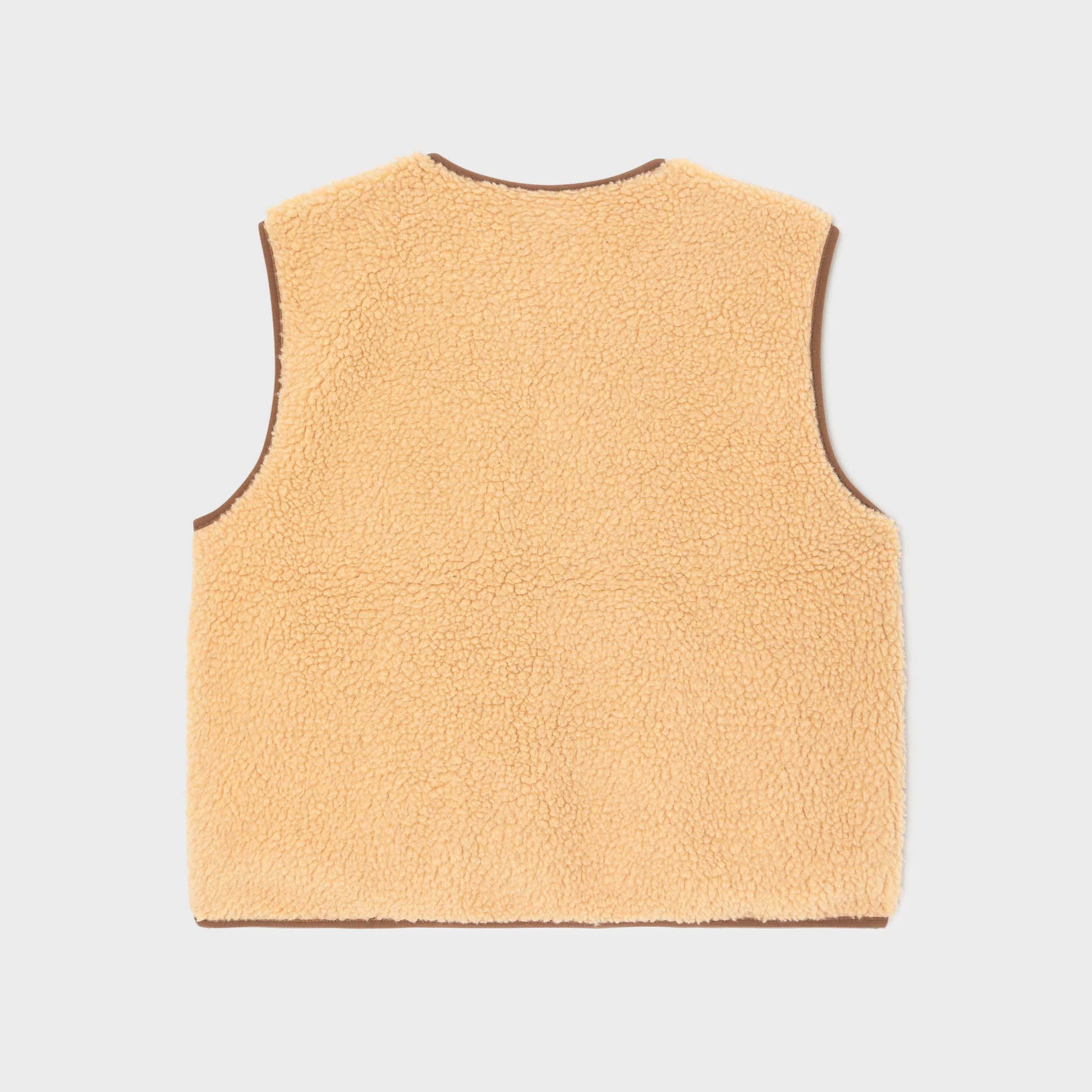 Gilet sherpa smanicato con zip beige da donna