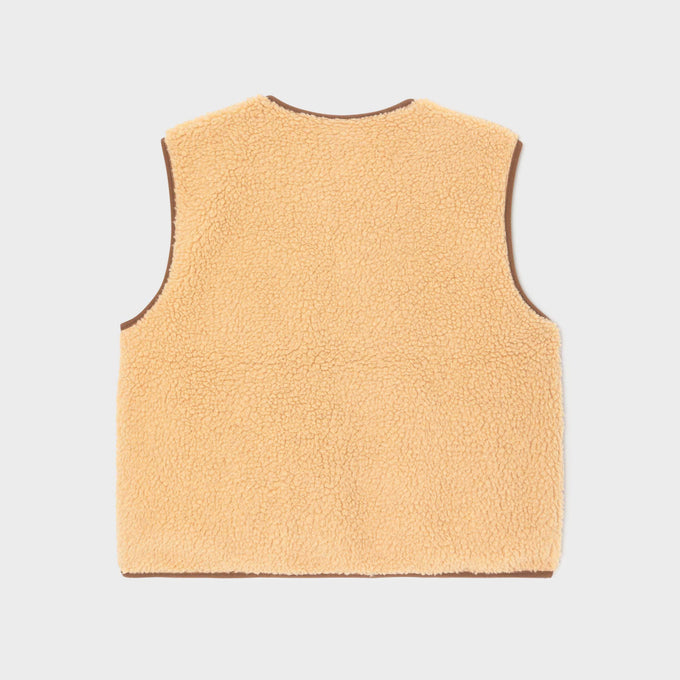 Gilet sherpa smanicato con zip beige da donna