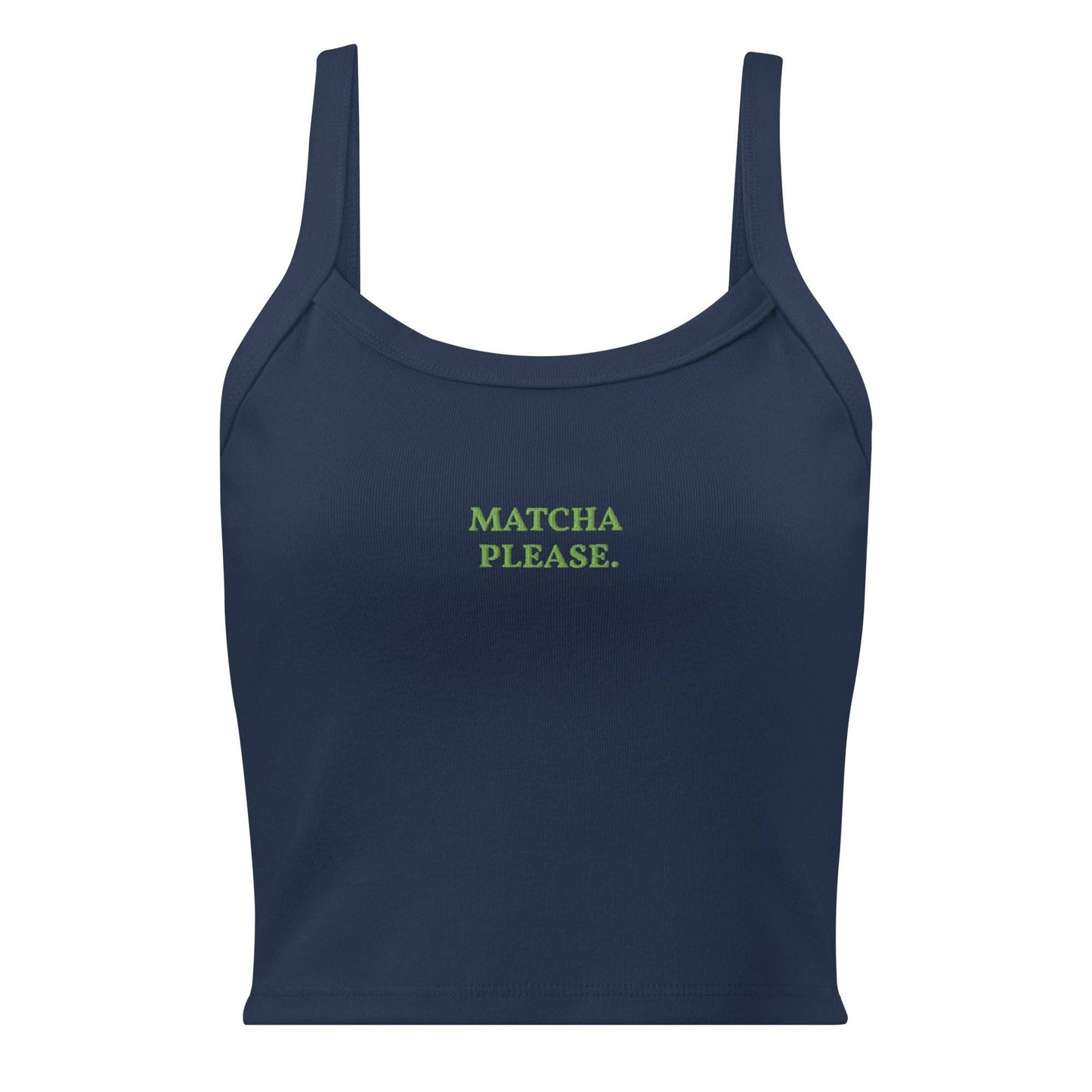 Canotta crop a coste in cotone con ricamo "Matcha Please"