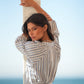 Blusa a righe in viscosa con cintura