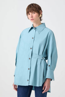 Camicia asimmetrica con cintura in misto cotone