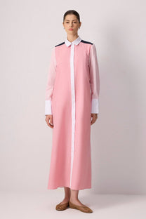 Abito camicia maxi bicolore a righe in cotone misto