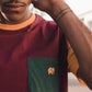 T-shirt con taschino in cotone biologico color block bordeaux