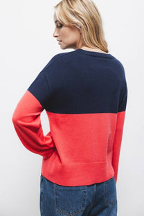 Maglione bicolore in maglia con finiture a coste
