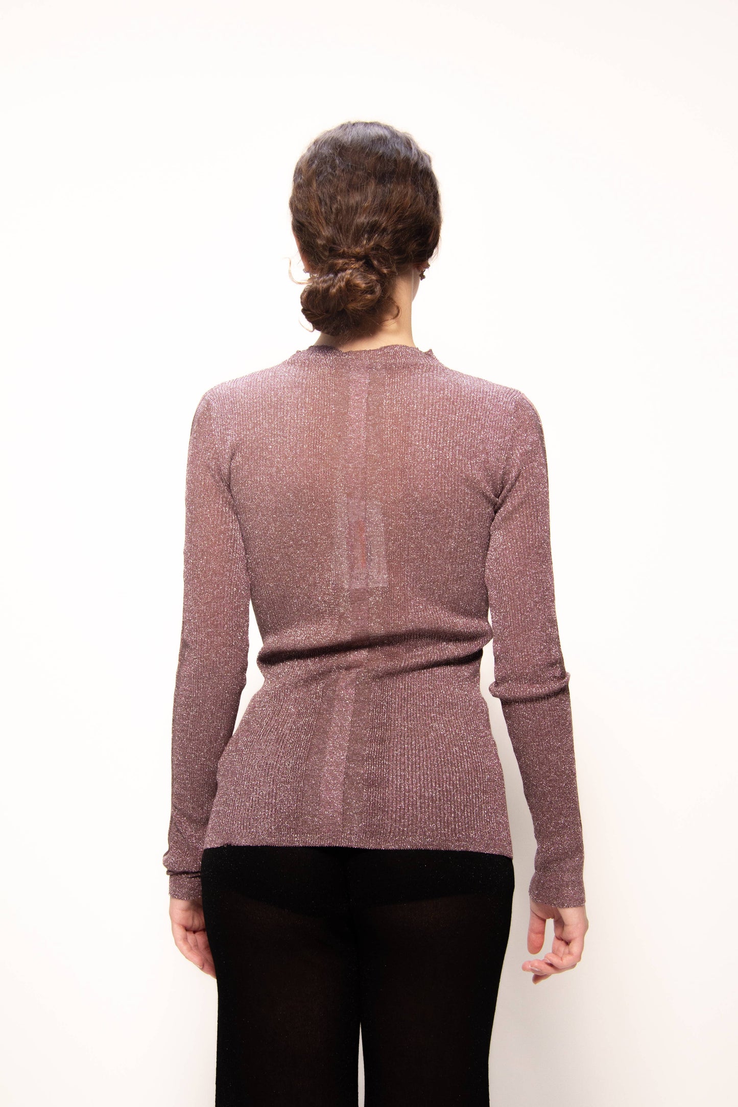 Maglia a coste glitter girocollo