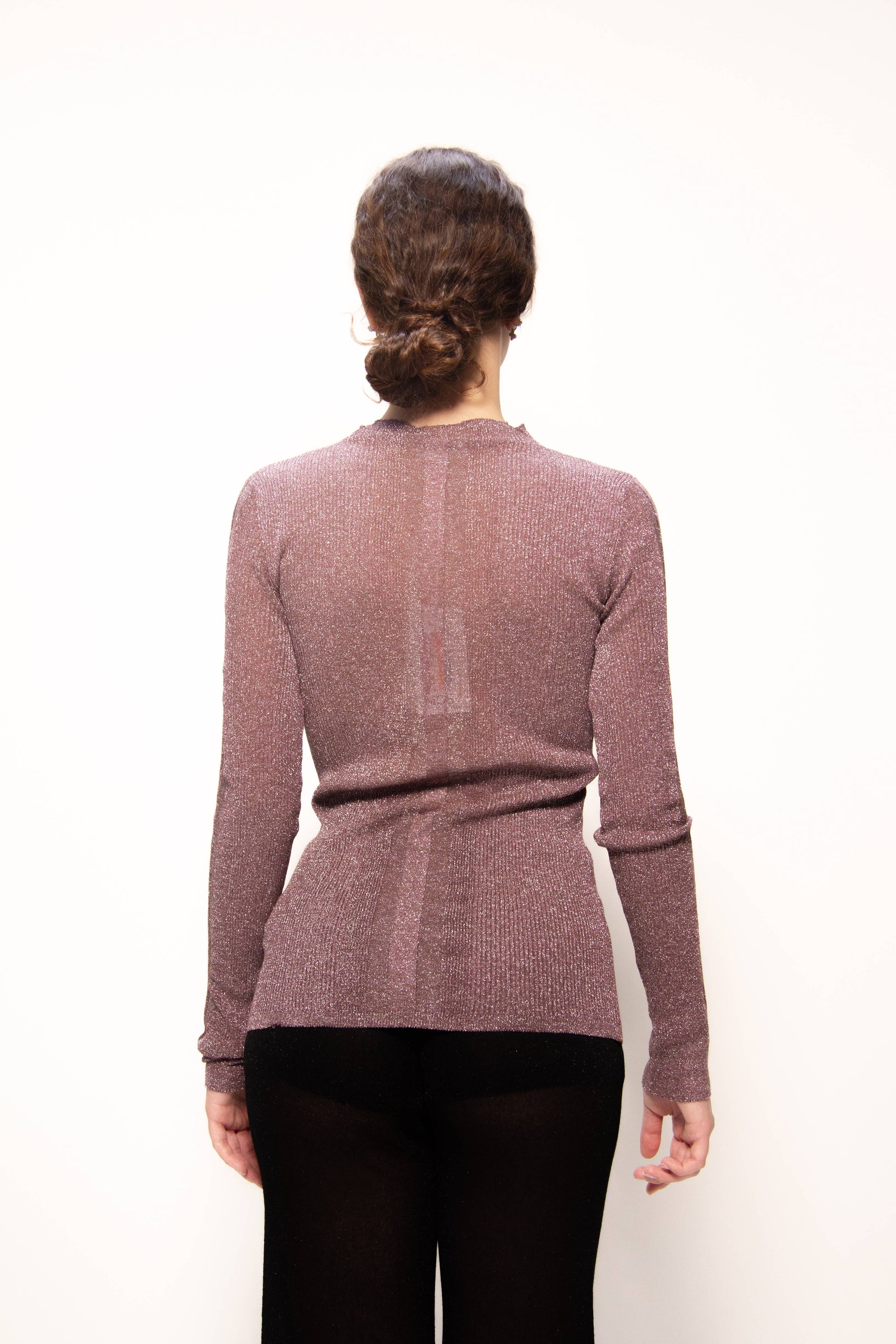 Maglia a coste glitter girocollo