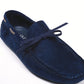 Mocassini in suede blu con fiocco e laccio laterale