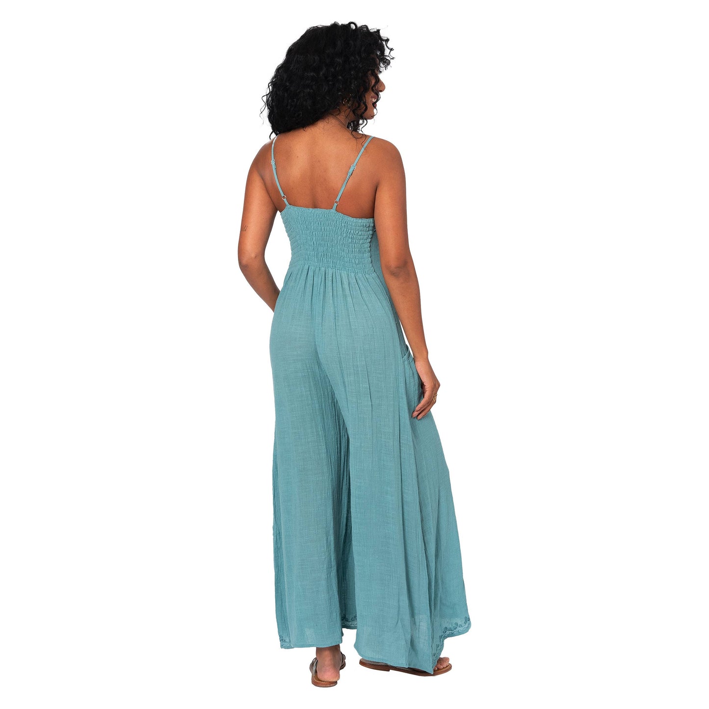 Tuta lunga estiva boho in cotone senza maniche verde