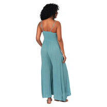 Tuta lunga estiva boho in cotone senza maniche verde