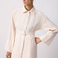 Completo donna camicia testurizzata con cintura e pantaloni palazzo