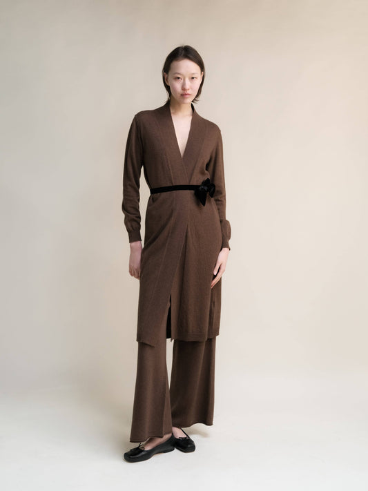 Cardigan lungo aperto in misto cashmere da donna