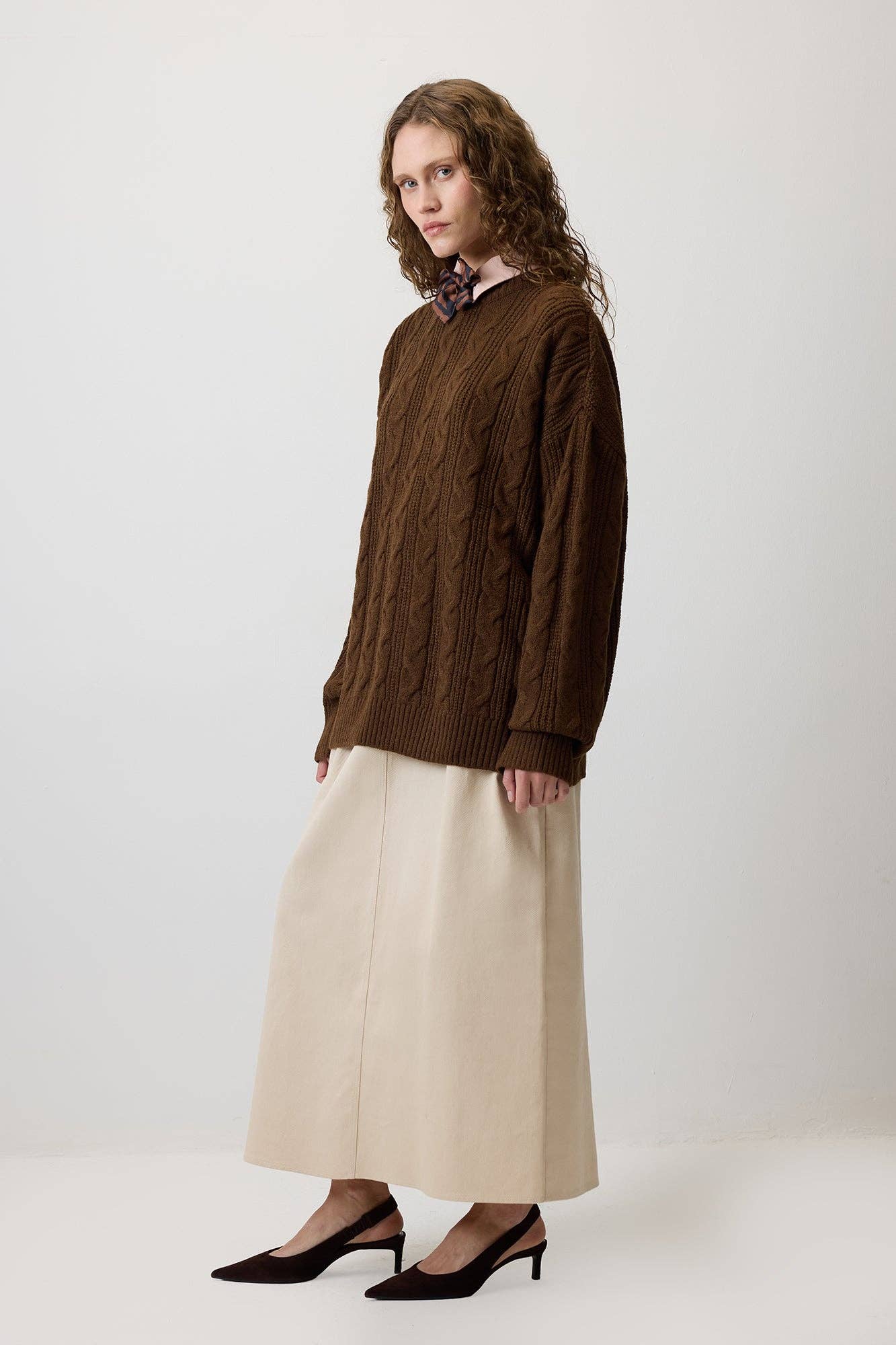 Maglione girocollo in maglia a trecce