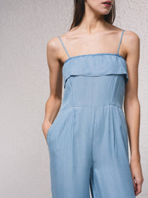 Tuta lunga in Tencel con spalline sottili e tasche