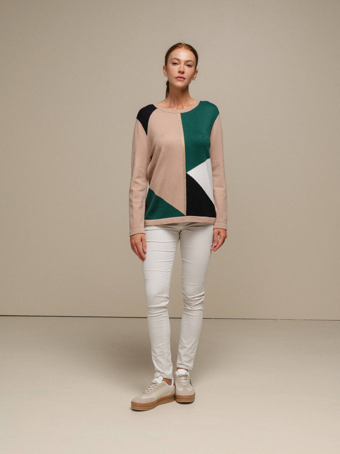Maglione donna in maglia color block con dettaglio luminoso