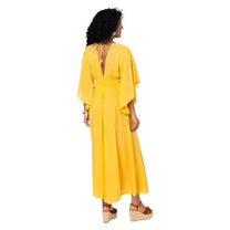 Abito lungo estivo boho in cotone giallo