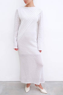 Abito lungo in crochet a maniche lunghe in misto cotone