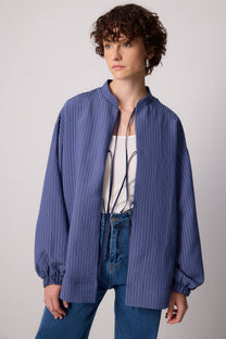 Giacca bomber in modal a righe sottili con laccetti