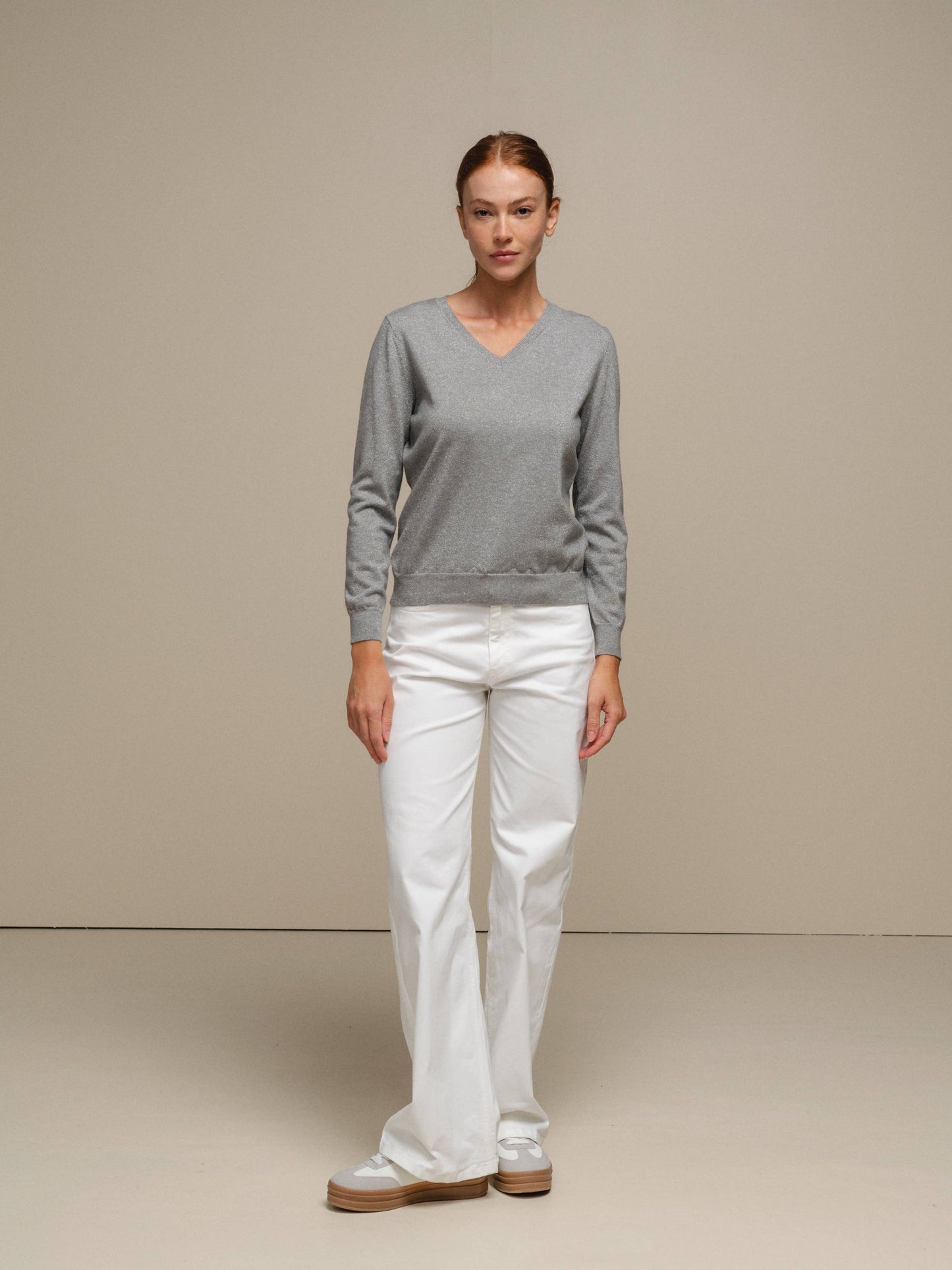 Maglione in maglia con scollo a V da donna in misto viscosa