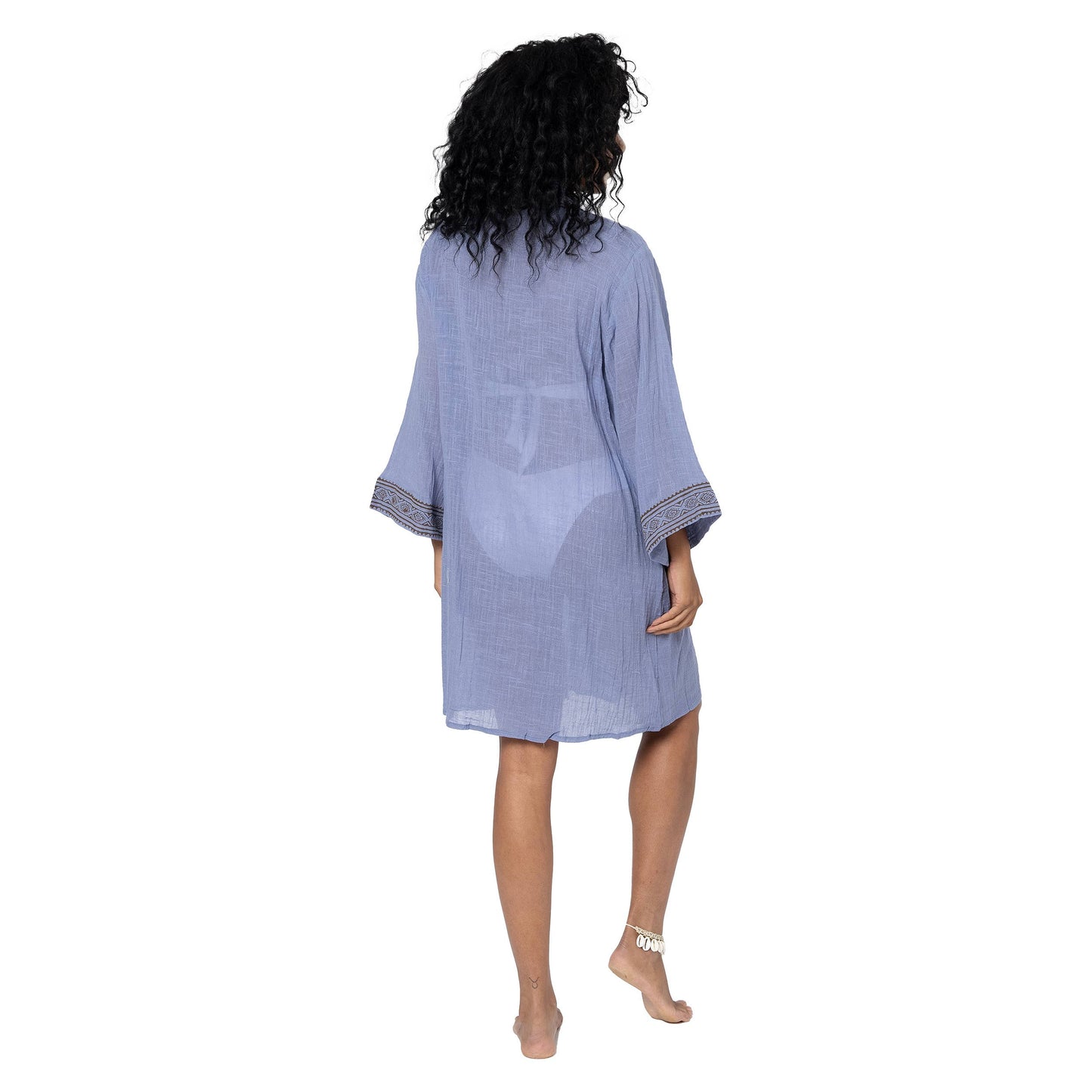 Kimono estivo midi in cotone con maniche 3/4