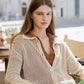 Cardigan polo in cotone fine all’uncinetto