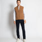 Gilet imbottito in lana merino con tasche color cammello