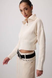Cardigan a maglia con colletto ampio e zip