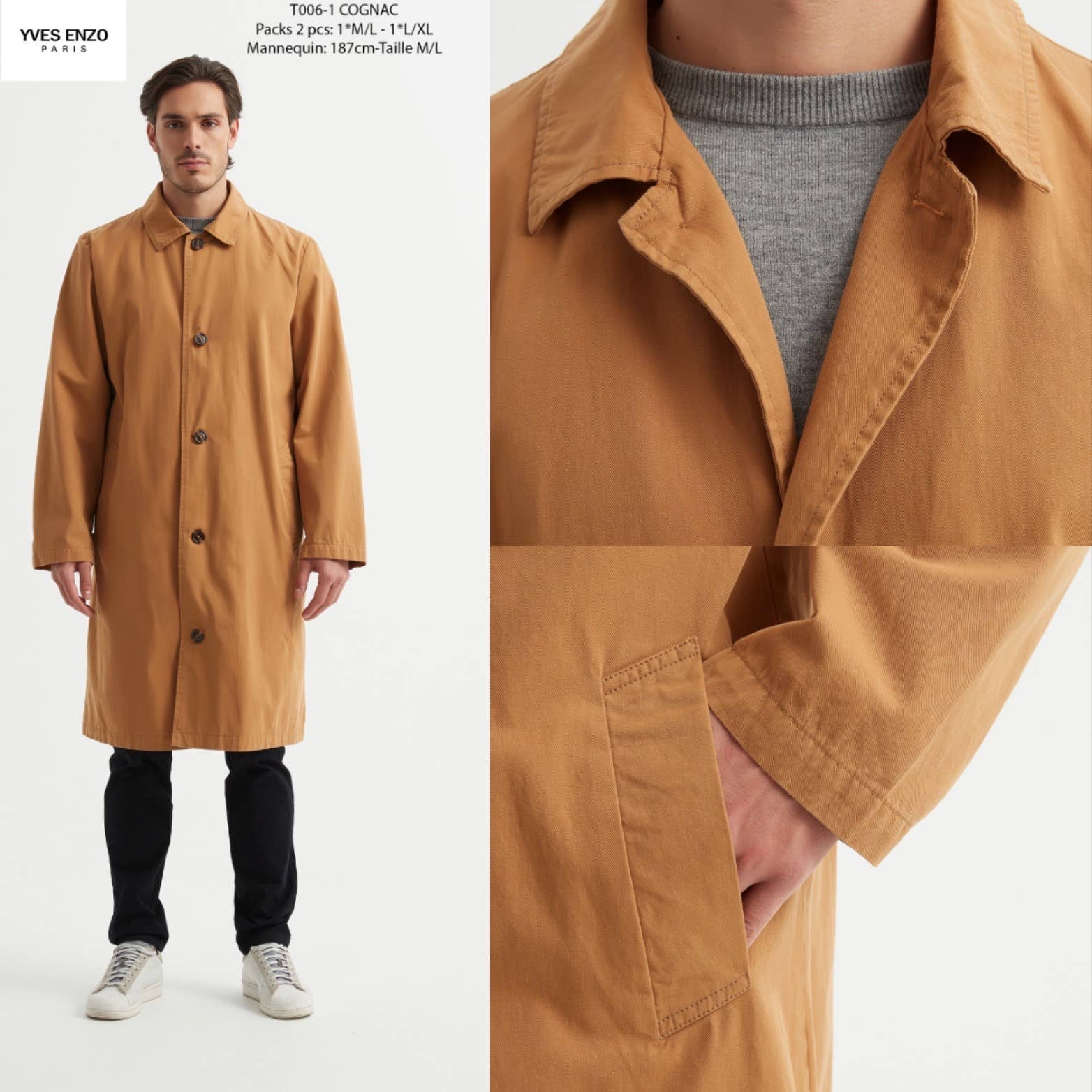 Trench chic uomo in cotone Yves Enzo