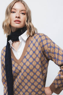 Maglione jacquard con motivo geometrico