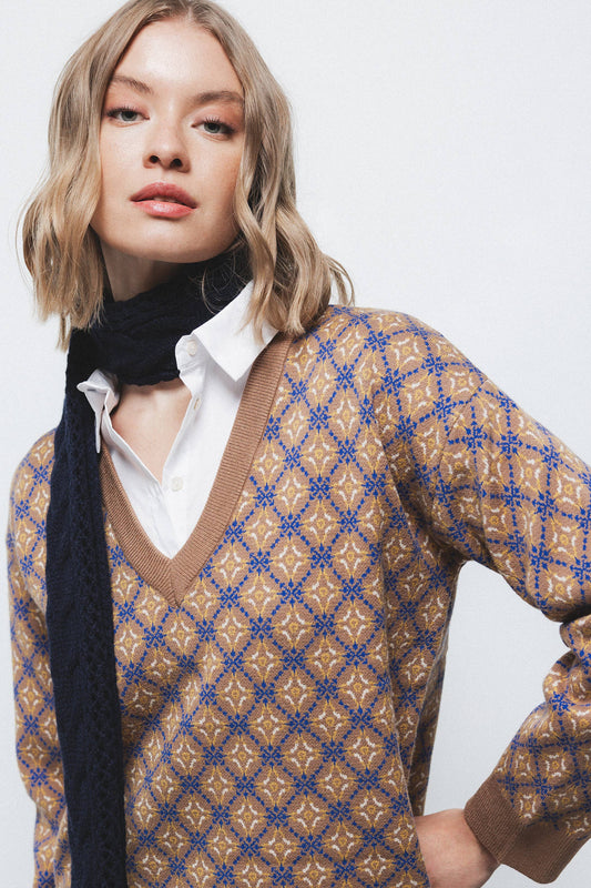 Maglione jacquard con motivo geometrico