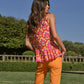 Blusa smanicata con bottoni a cuore fantasia multicolor