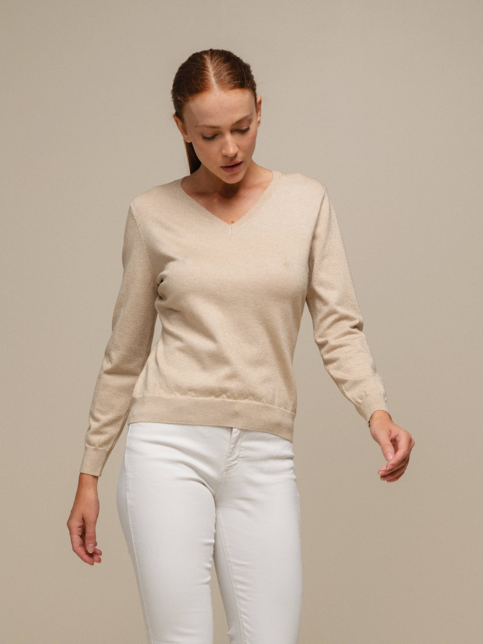 Maglione in maglia con scollo a V da donna in misto viscosa