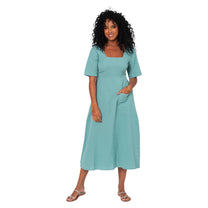 Vestito lungo estivo in cotone e lino con maniche corte