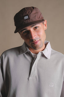 Maglione polo pesante in cotone organico tinto in capo grigio
