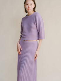 Maglione cropped in misto cashmere con maniche raglan 3/4
